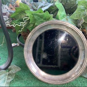 Vintage CRESCENT Small Round Silver-plate & Black Formica Cocktail Tray 8”